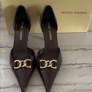 Michael Shannon Chocolate Heels with Gold Accent
